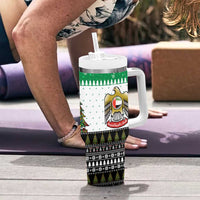 United Arab Emirates Christmas Tumbler With Handle with Falcon Tree Design Snowflake Pattern and National Emblem - Wonder Print Shop