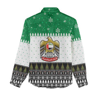 United Arab Emirates Christmas Women Casual Shirt with Falcon Tree Design Snowflake Pattern and National Emblem - Wonder Print Shop