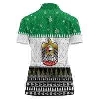 United Arab Emirates Christmas Women Polo Shirt with Falcon Tree Design Snowflake Pattern and National Emblem - Wonder Print Shop