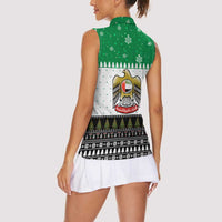 United Arab Emirates Christmas Women Sleeveless Polo Shirt with Falcon Tree Design Snowflake Pattern and National Emblem - Wonder Print Shop
