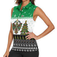 United Arab Emirates Christmas Women Sleeveless Polo Shirt with Falcon Tree Design Snowflake Pattern and National Emblem - Wonder Print Shop