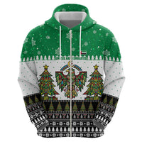 United Arab Emirates Christmas Zip Hoodie with Falcon Tree Design Snowflake Pattern and National Emblem - Wonder Print Shop