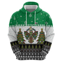 United Arab Emirates Christmas Zip Hoodie with Falcon Tree Design Snowflake Pattern and National Emblem - Wonder Print Shop