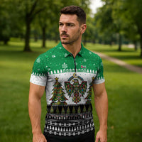 United Arab Emirates Christmas Zipper Polo Shirt with Falcon Tree Design Snowflake Pattern and National Emblem - Wonder Print Shop
