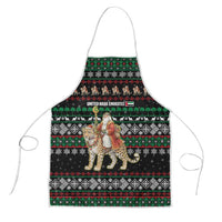United Arab Emirates Christmas Apron with Santa Riding Cheetah Black Snowflake Pattern and Palm Tree - Wonder Print Shop