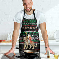 United Arab Emirates Christmas Apron with Santa Riding Cheetah Black Snowflake Pattern and Palm Tree - Wonder Print Shop