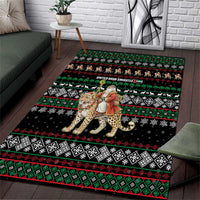 United Arab Emirates Christmas Area Rug with Santa Riding Cheetah Black Snowflake Pattern and Palm Tree - Wonder Print Shop