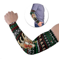 United Arab Emirates Christmas Arm Sleeves with Santa Riding Cheetah Black Snowflake Pattern and Palm Tree - Wonder Print Shop