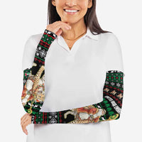 United Arab Emirates Christmas Arm Sleeves with Santa Riding Cheetah Black Snowflake Pattern and Palm Tree - Wonder Print Shop
