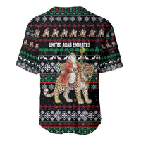 United Arab Emirates Christmas Baseball Jersey with Santa Riding Cheetah Black Snowflake Pattern and Palm Tree - Wonder Print Shop