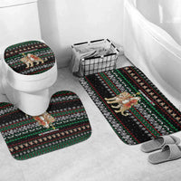 United Arab Emirates Christmas Bathroom Set with Santa Riding Cheetah Black Snowflake Pattern and Palm Tree - Wonder Print Shop
