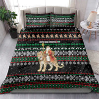 United Arab Emirates Christmas Bedding Set with Santa Riding Cheetah Black Snowflake Pattern and Palm Tree - Wonder Print Shop
