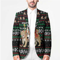 United Arab Emirates Christmas Blazer with Santa Riding Cheetah Black Snowflake Pattern and Palm Tree - Wonder Print Shop