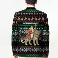 United Arab Emirates Christmas Blazer with Santa Riding Cheetah Black Snowflake Pattern and Palm Tree - Wonder Print Shop