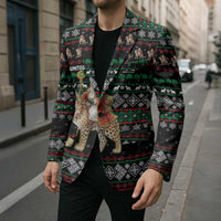 United Arab Emirates Christmas Blazer with Santa Riding Cheetah Black Snowflake Pattern and Palm Tree - Wonder Print Shop
