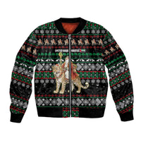 United Arab Emirates Christmas Bomber Jacket with Santa Riding Cheetah Black Snowflake Pattern and Palm Tree - Wonder Print Shop