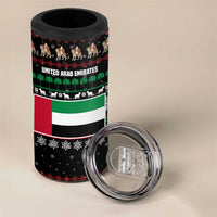 United Arab Emirates Christmas 4 in 1 Can Cooler Tumbler with Santa Riding Cheetah Black Snowflake Pattern and Palm Tree - Wonder Print Shop