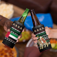 United Arab Emirates Christmas 4 in 1 Can Cooler Tumbler with Santa Riding Cheetah Black Snowflake Pattern and Palm Tree - Wonder Print Shop