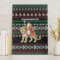 United Arab Emirates Christmas Canvas Wall Art with Santa Riding Cheetah Black Snowflake Pattern and Palm Tree - Wonder Print Shop