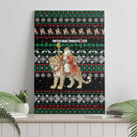 United Arab Emirates Christmas Canvas Wall Art with Santa Riding Cheetah Black Snowflake Pattern and Palm Tree - Wonder Print Shop