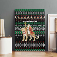 United Arab Emirates Christmas Canvas Wall Art with Santa Riding Cheetah Black Snowflake Pattern and Palm Tree - Wonder Print Shop