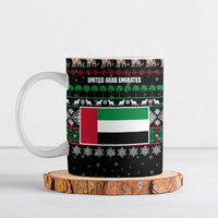 United Arab Emirates Christmas Ceramic Mug with Santa Riding Cheetah Black Snowflake Pattern and Palm Tree - Wonder Print Shop