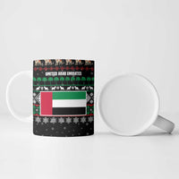 United Arab Emirates Christmas Ceramic Mug with Santa Riding Cheetah Black Snowflake Pattern and Palm Tree - Wonder Print Shop