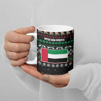 United Arab Emirates Christmas Ceramic Mug with Santa Riding Cheetah Black Snowflake Pattern and Palm Tree - Wonder Print Shop