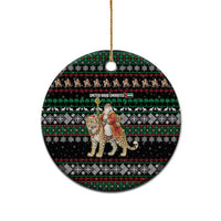 United Arab Emirates Christmas Ceramic Ornament with Santa Riding Cheetah Black Snowflake Pattern and Palm Tree - Wonder Print Shop