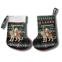 United Arab Emirates Christmas Stocking with Santa Riding Cheetah Black Snowflake Pattern and Palm Tree - Wonder Print Shop