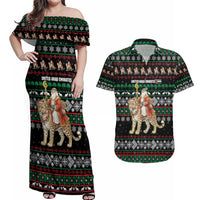 United Arab Emirates Christmas Couples Matching Off Shoulder Maxi Dress and Hawaiian Shirt with Santa Riding Cheetah Black Snowflake Pattern and Palm Tree - Wonder Print Shop