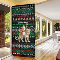 United Arab Emirates Christmas Door Cover with Santa Riding Cheetah Black Snowflake Pattern and Palm Tree - Wonder Print Shop