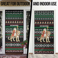 United Arab Emirates Christmas Door Cover with Santa Riding Cheetah Black Snowflake Pattern and Palm Tree - Wonder Print Shop