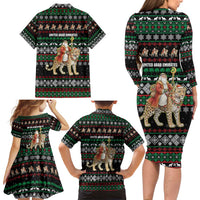 United Arab Emirates Christmas Family Matching Long Sleeve Bodycon Dress and Hawaiian Shirt with Santa Riding Cheetah Black Snowflake Pattern and Palm Tree - Wonder Print Shop