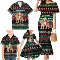 United Arab Emirates Christmas Family Matching Mermaid Dress and Hawaiian Shirt with Santa Riding Cheetah Black Snowflake Pattern and Palm Tree - Wonder Print Shop