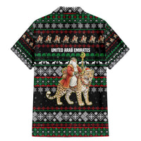 United Arab Emirates Christmas Family Matching Mermaid Dress and Hawaiian Shirt with Santa Riding Cheetah Black Snowflake Pattern and Palm Tree - Wonder Print Shop