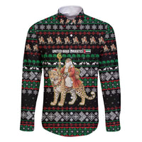 United Arab Emirates Christmas Family Matching Mermaid Dress and Hawaiian Shirt with Santa Riding Cheetah Black Snowflake Pattern and Palm Tree - Wonder Print Shop