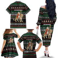 United Arab Emirates Christmas Family Matching Off The Shoulder Long Sleeve Dress and Hawaiian Shirt with Santa Riding Cheetah Black Snowflake Pattern and Palm Tree - Wonder Print Shop