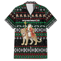 United Arab Emirates Christmas Family Matching Off The Shoulder Long Sleeve Dress and Hawaiian Shirt with Santa Riding Cheetah Black Snowflake Pattern and Palm Tree - Wonder Print Shop