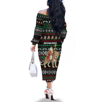 United Arab Emirates Christmas Family Matching Off The Shoulder Long Sleeve Dress and Hawaiian Shirt with Santa Riding Cheetah Black Snowflake Pattern and Palm Tree - Wonder Print Shop