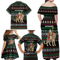 United Arab Emirates Christmas Family Matching Off Shoulder Maxi Dress and Hawaiian Shirt with Santa Riding Cheetah Black Snowflake Pattern and Palm Tree - Wonder Print Shop
