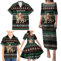 United Arab Emirates Christmas Family Matching Puletasi and Hawaiian Shirt with Santa Riding Cheetah Black Snowflake Pattern and Palm Tree - Wonder Print Shop
