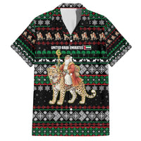 United Arab Emirates Christmas Family Matching Puletasi and Hawaiian Shirt with Santa Riding Cheetah Black Snowflake Pattern and Palm Tree - Wonder Print Shop
