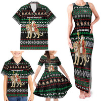 United Arab Emirates Christmas Family Matching Tank Maxi Dress and Hawaiian Shirt with Santa Riding Cheetah Black Snowflake Pattern and Palm Tree - Wonder Print Shop