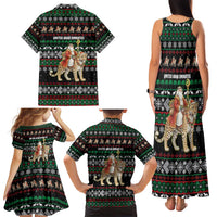 United Arab Emirates Christmas Family Matching Tank Maxi Dress and Hawaiian Shirt with Santa Riding Cheetah Black Snowflake Pattern and Palm Tree - Wonder Print Shop