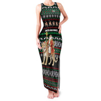 United Arab Emirates Christmas Family Matching Tank Maxi Dress and Hawaiian Shirt with Santa Riding Cheetah Black Snowflake Pattern and Palm Tree - Wonder Print Shop
