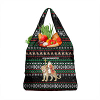 United Arab Emirates Christmas Grocery Bag with Santa Riding Cheetah Black Snowflake Pattern and Palm Tree - Wonder Print Shop