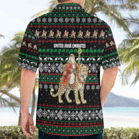 United Arab Emirates Christmas Hawaiian Shirt with Santa Riding Cheetah Black Snowflake Pattern and Palm Tree - Wonder Print Shop