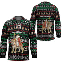 United Arab Emirates Christmas Hockey Jersey with Santa Riding Cheetah Black Snowflake Pattern and Palm Tree - Wonder Print Shop