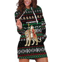 United Arab Emirates Christmas Hoodie Dress with Santa Riding Cheetah Black Snowflake Pattern and Palm Tree - Wonder Print Shop